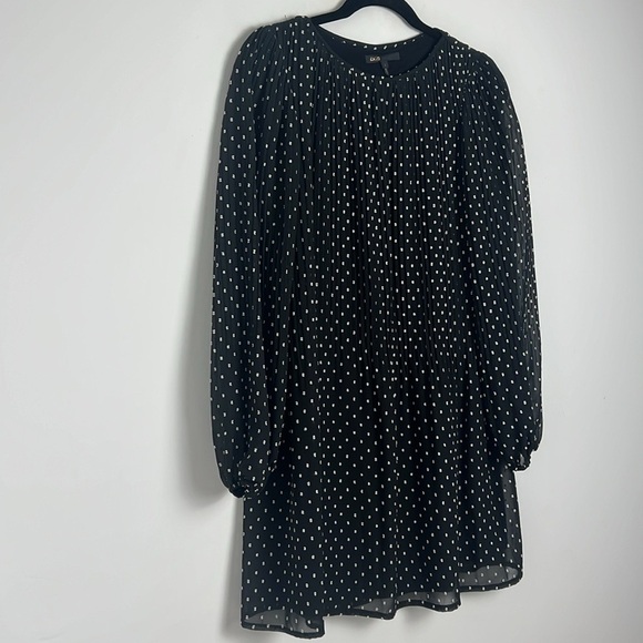 Maje Modern Pleated Allover Black & White Polka Dot Print Shift Mini Dress Small - Picture 7 of 11